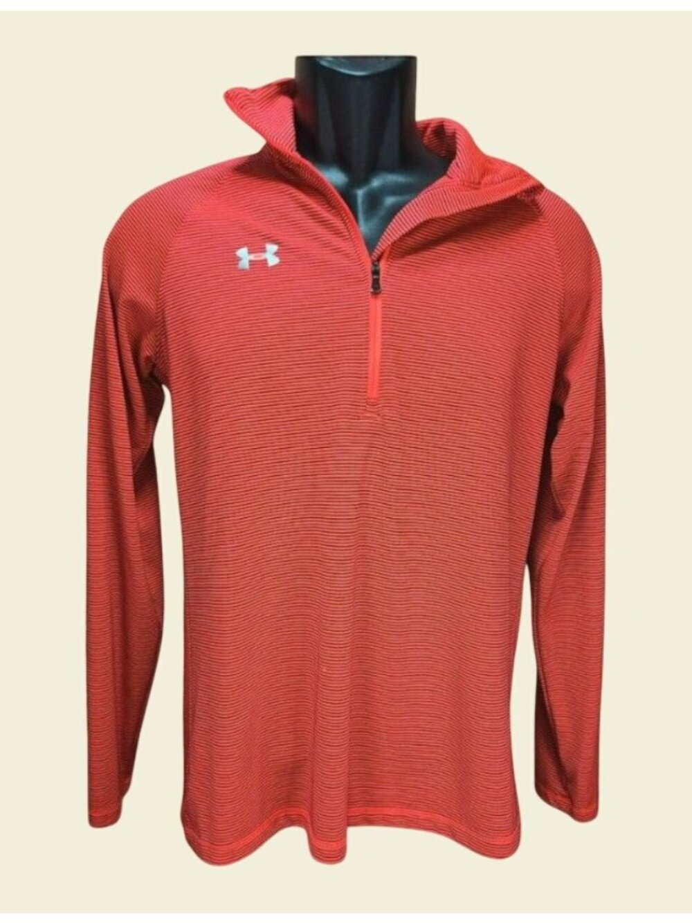 Under Armour Mens Orange Striped 1/4 Zip Pullover Small